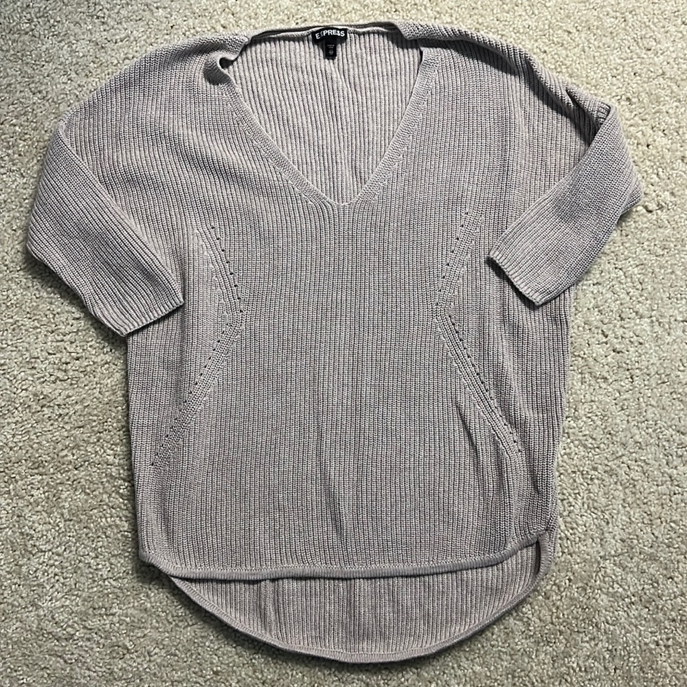 Express gray/tan sweater with quarter sleeve size XS